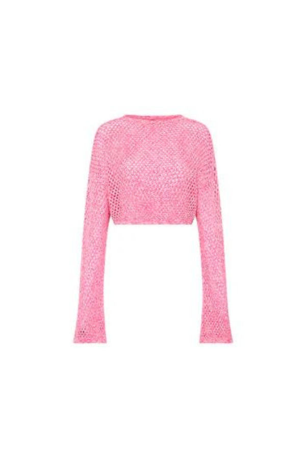 Crochet Long Sleeve Crop - Pink