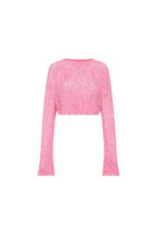 Crochet Long Sleeve Crop - Pink