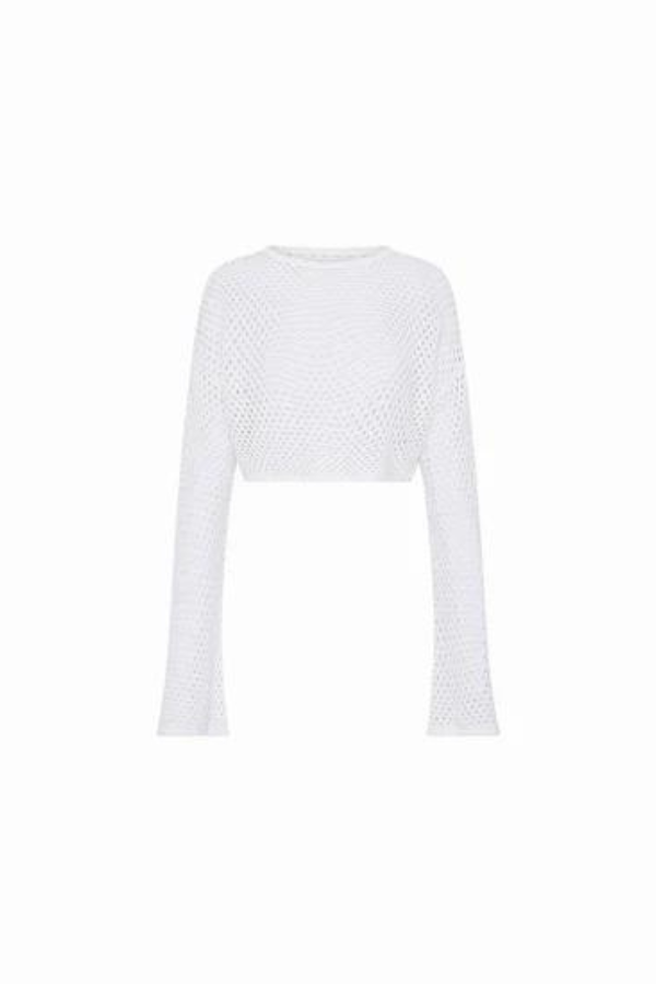 Crochet Long Sleeve Crop - White